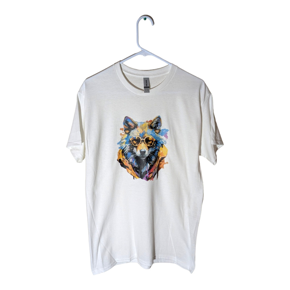Cool Colorful Wolf  with Sunglasses -  Graphic Tee Shirt - Size M - NWOT